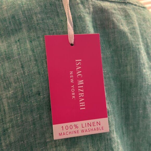 NWT‎ Isaac Mizrahi 100 % Linen Short Sleeve Vneck Shirt Green - Picture 7 of 9